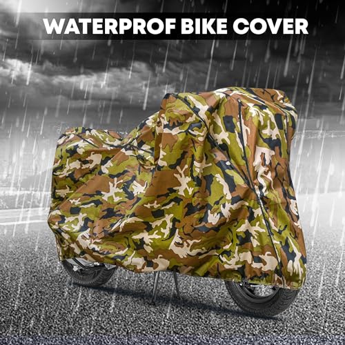 Image of Scooty Body Cover Compatible with Komaki XGT X One | 100% Waterproof | Dust and UV Protection | Triple Stitched| 5-Thread Interlock | Elastic Bottom (Army & Black Piping)