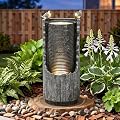 Ultym 32" H Rustic Cracked Jar Water Fountain Outdoor with LED Lights, Polyresin Freestanding Waterfall Feature, Decorative Bird Accents, Tranquil Oasis for Garden, Patio, Yard, or Porch