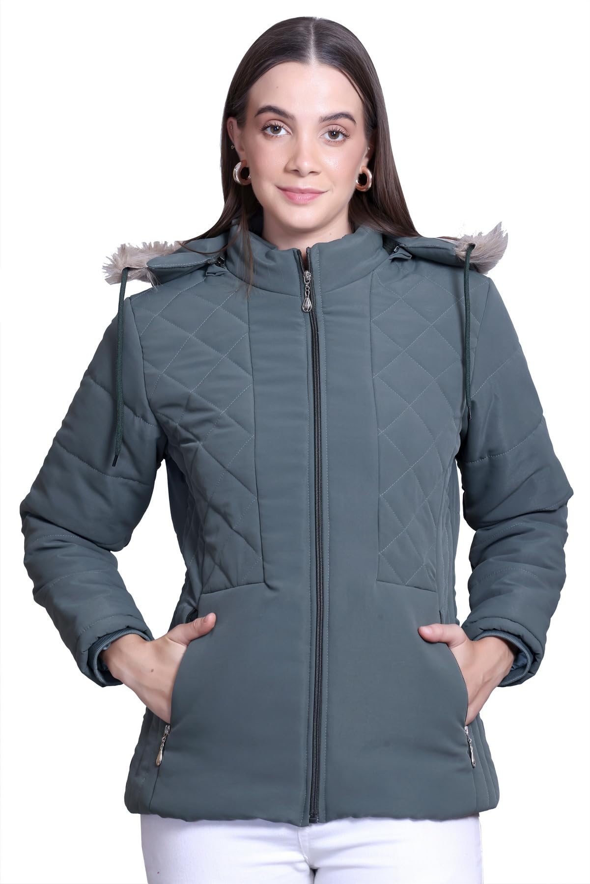 barstow Women's Quilted Winter Puffer Jacket with Fur Hood, Plum Purple, Full Zip-picture-12