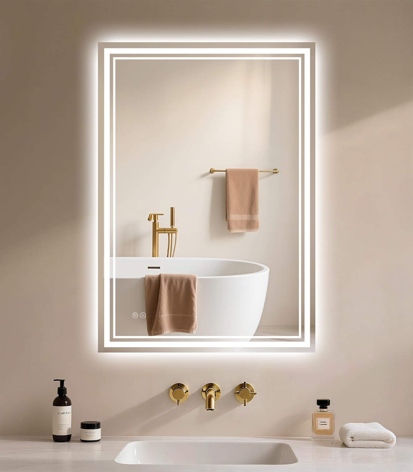 Archaluxe Bathroom Mirror with LED Light: 450x600mm Illuminated Wall Mounted Smart Mirror with Anti-Fog, Touch Sensor, 3 Colors Dimmable, Memory Function, IP44 LED-Bathroom-Mirror Horizontal/Vertical