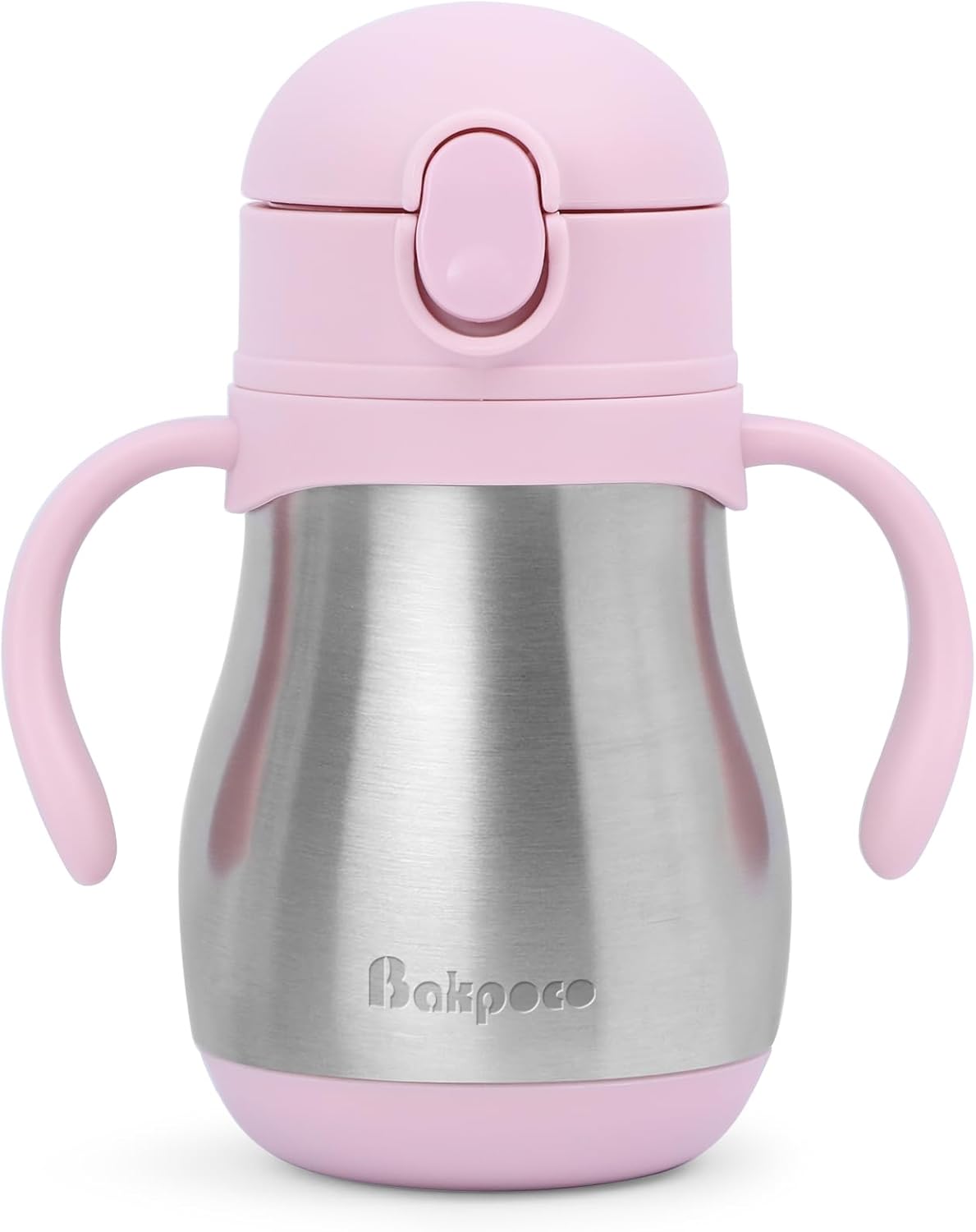 Stainless Steel Sippy Straw Cup for Toddlers 1-3 Years Old, Insulated Toddler Water Bottle Baby Training Tumbler with Handles, 8oz Kids Straw Cups for Travel, Daycare & At Home, Pink Pink 8 Ounces
