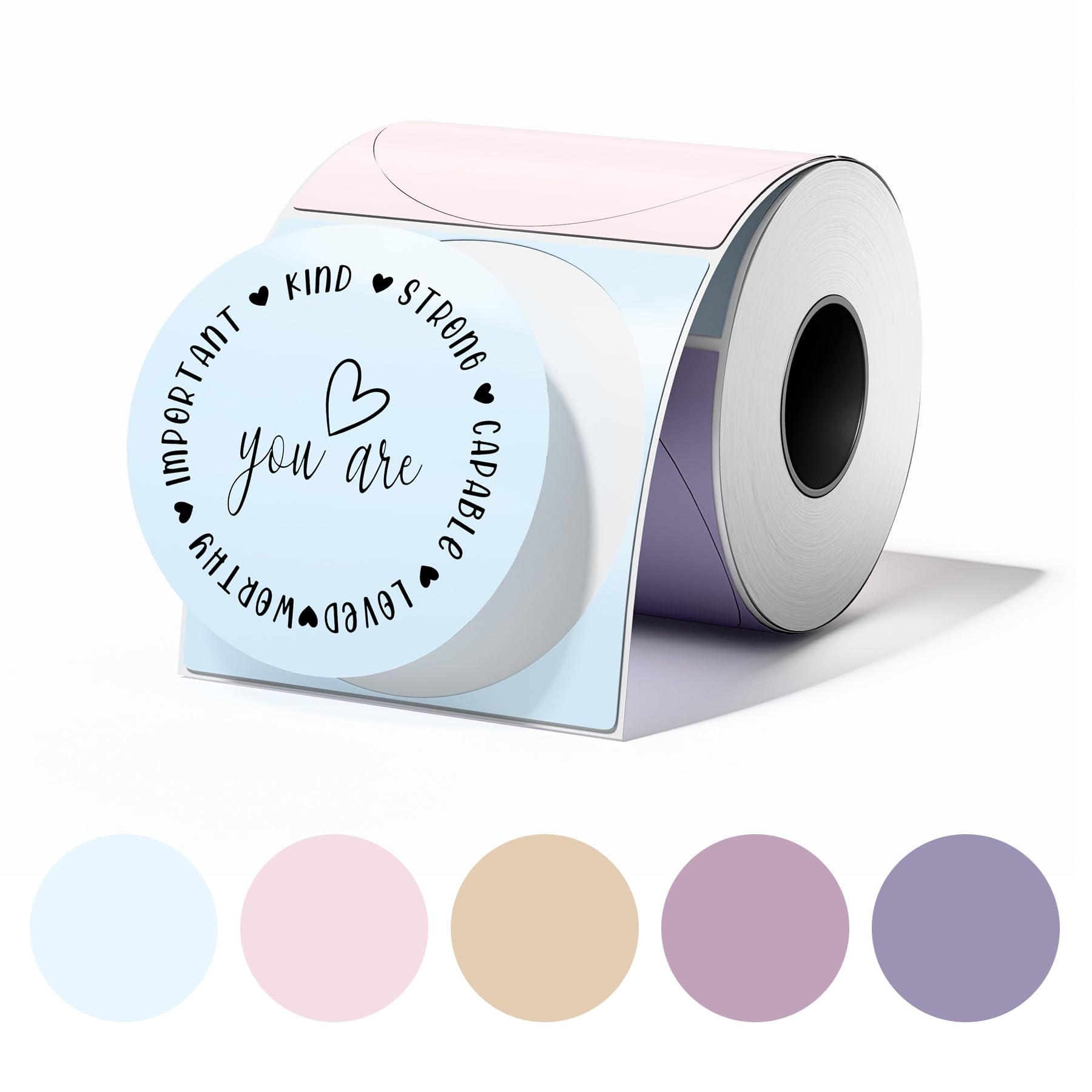Phomemo M110 M108 M100 M120 M200 M220 M221 Round Circle Label - Thermal Labels for Price, Name, Address, Logo, Barcode, 50mm*50mm, 5 Multicolor (140 Labels, 1 Roll)