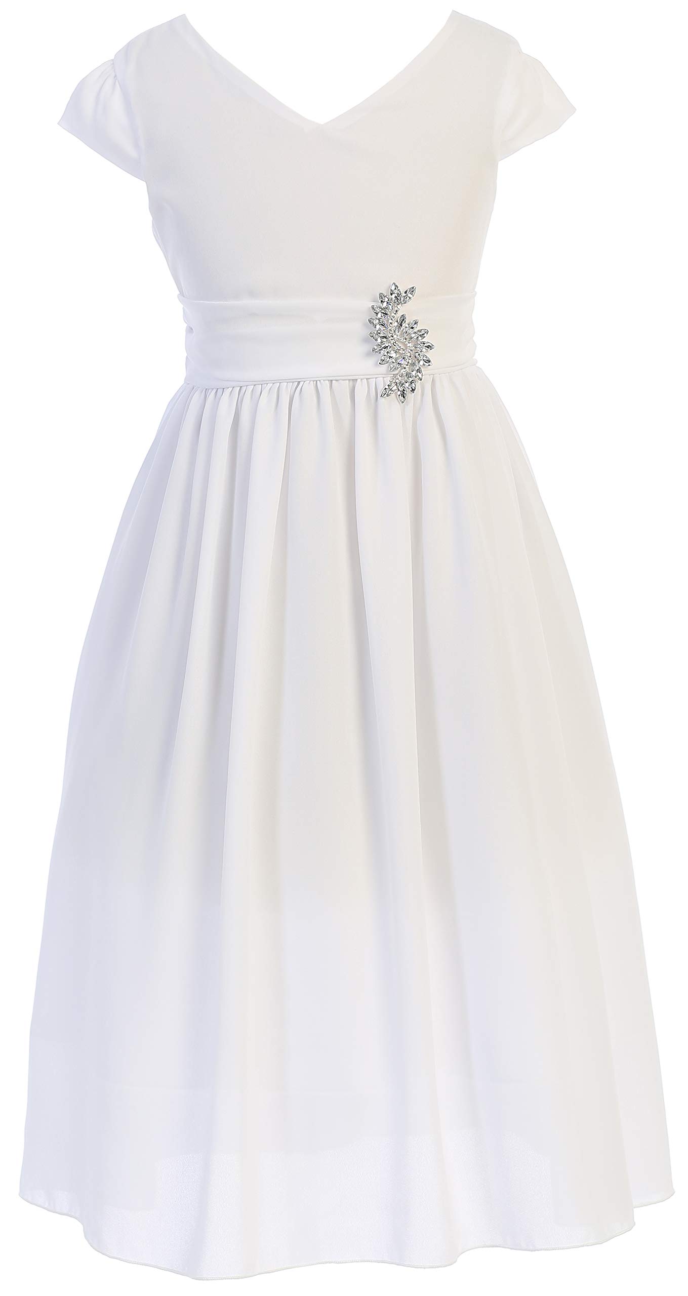 BluNight Collection Little Girls Classy Cap Sleeve V Neck Wedding Party Holiday Flower Girl Dress