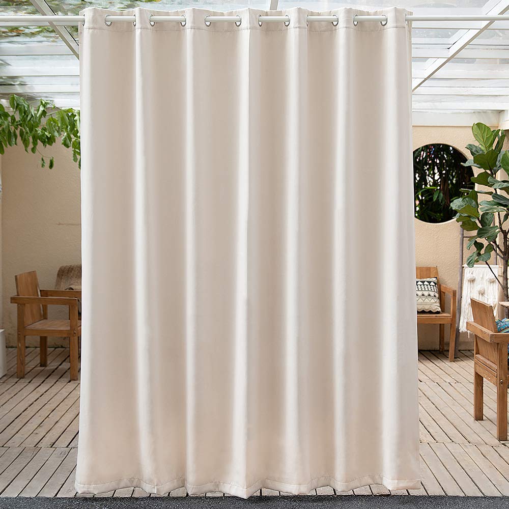 Anjee Waterproof Outdoor Curtains for Patio Grommet Extra Width Light Blocking Thermal Insulated Privacy Large Blackout Drapes for Front Porch Sliding Door Gazebos, 100 x 84 inches Beige 1 Panel