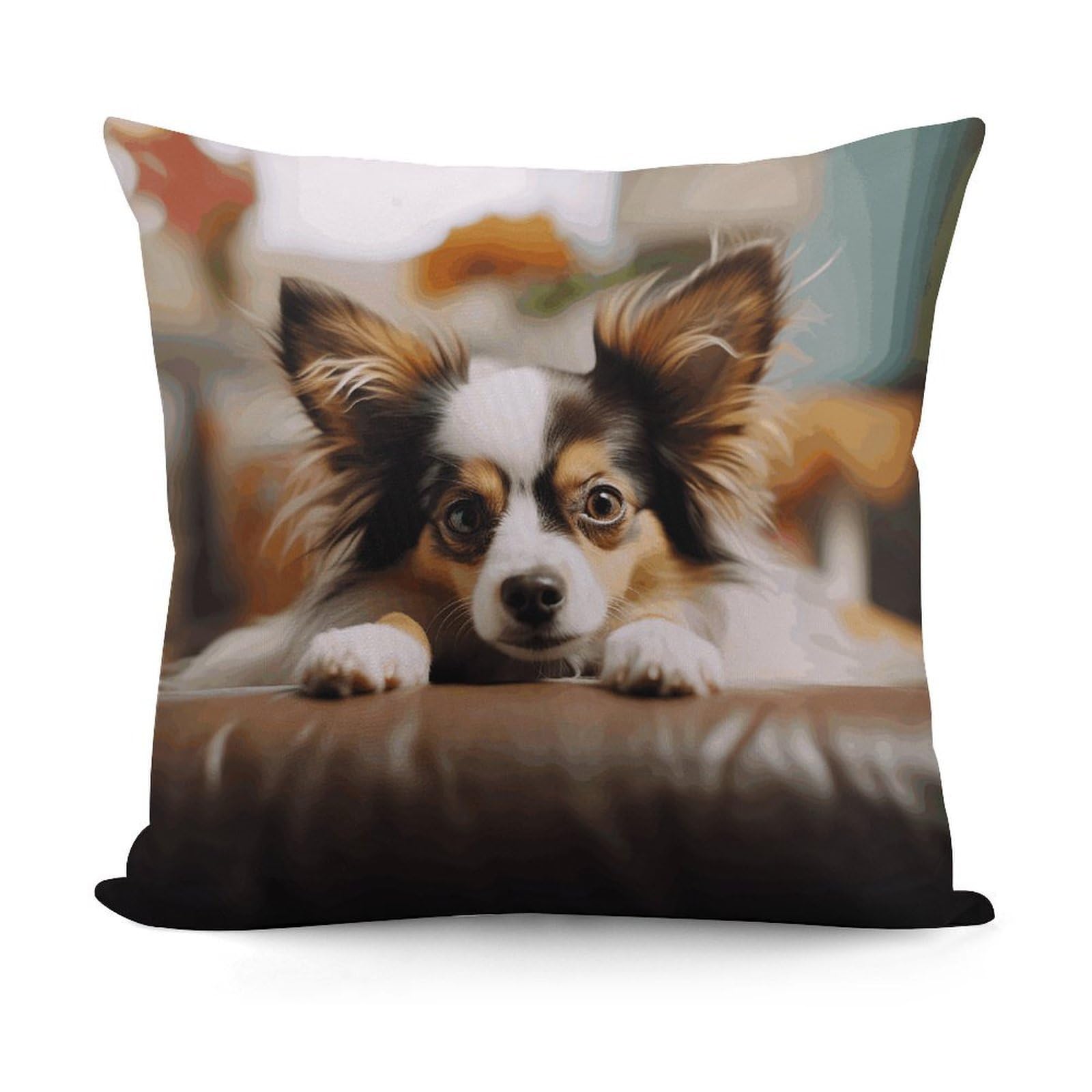 VstaDank Papillon Lying on Tummy Throw Pillow Covers Fade-Resistant Plush Pillow Case Cozy Square Cushion Case Removable Pillowcase Exquisite Pillow Shams Soft Pillow Protector 18"x18"