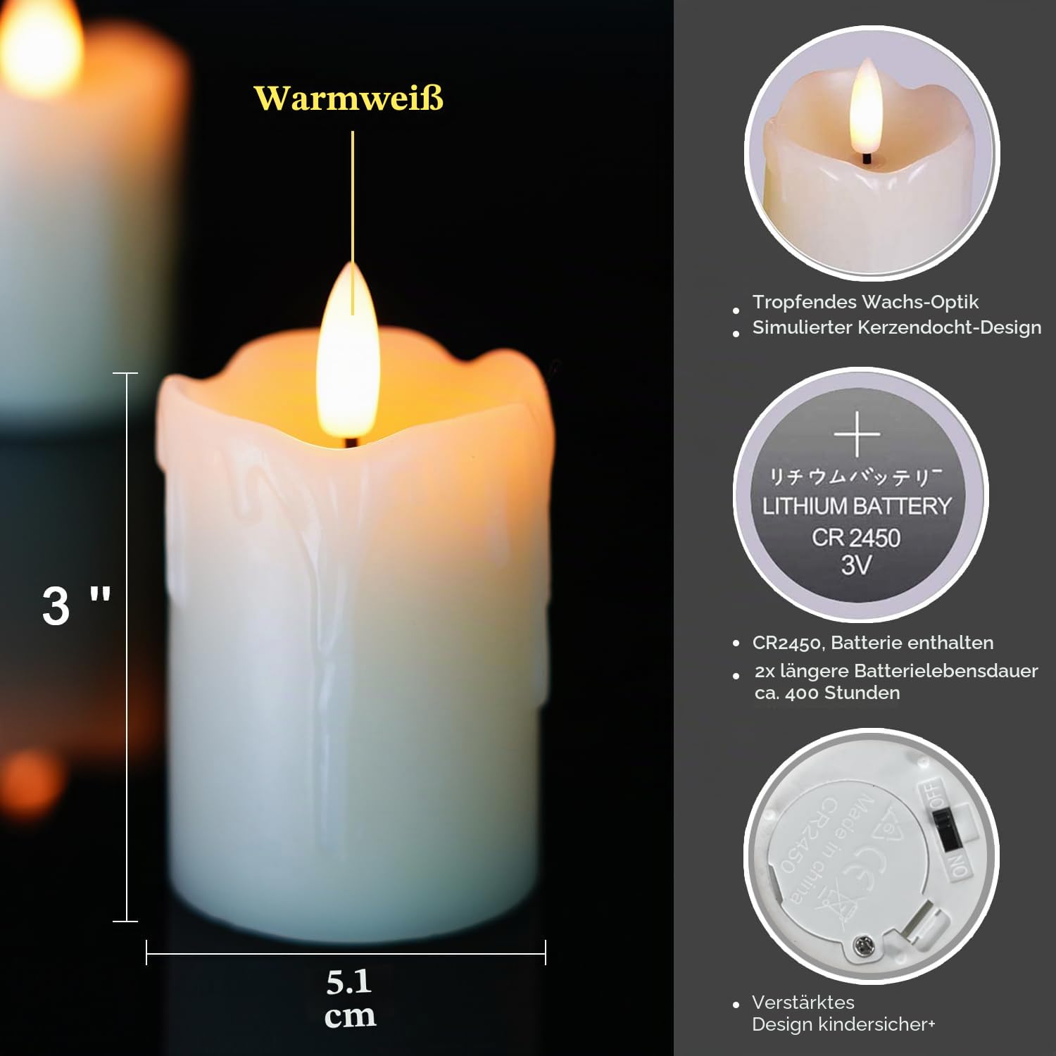 Homemory Flammenlose Echteswachs LED Kerzen mit Fernbedienung, 400 Stunden+ Teelichter mit Timer, flackernde Votivkerzen, 5,1 x 7,6 cm Kerzen mit batterie 6 Stück für Hochzeit
