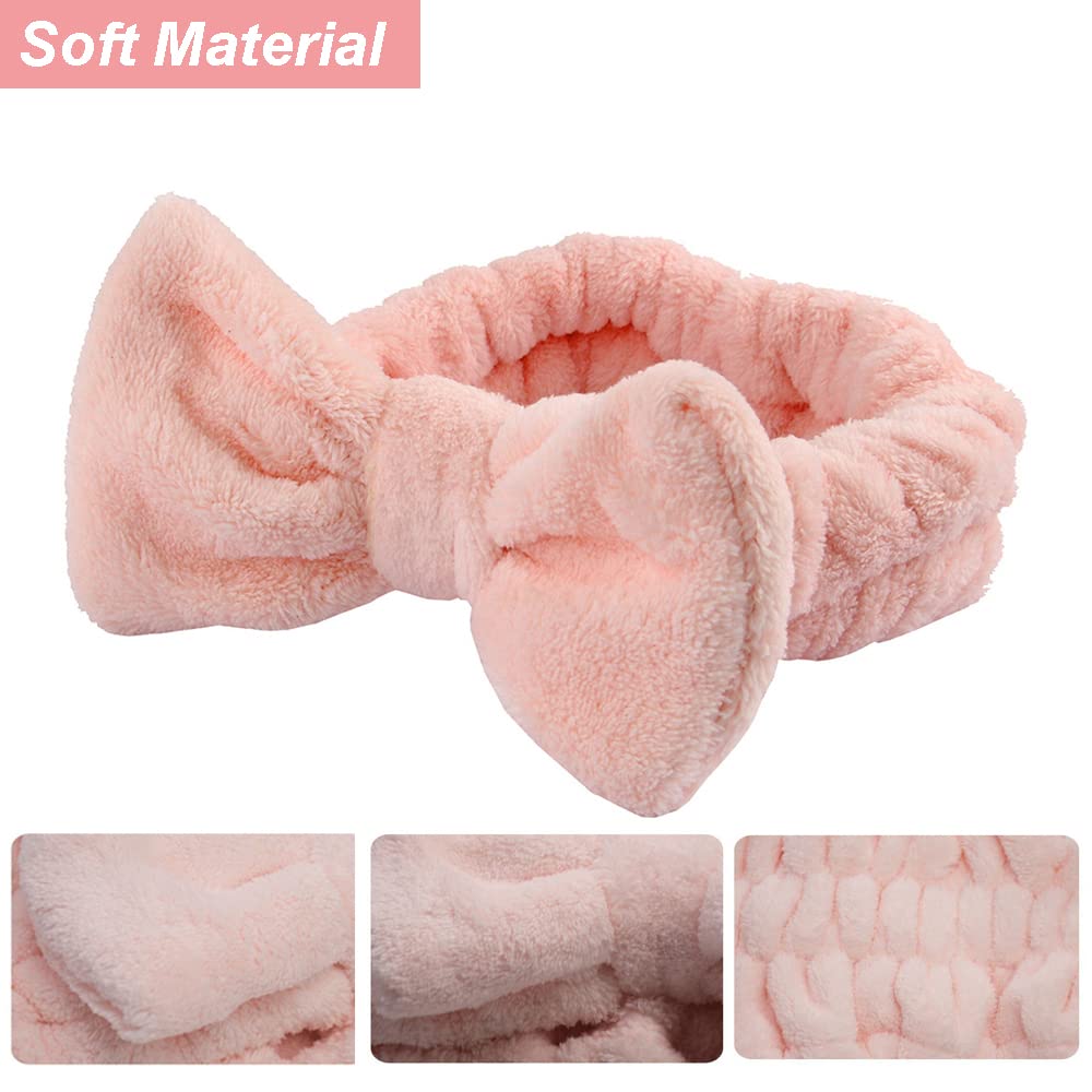Stirnband zum Waschen des Gesichts, Spa-Armbänder, schnell trocknend, saugfähig, für Damen, 6 Stück (Rosa und Beige)