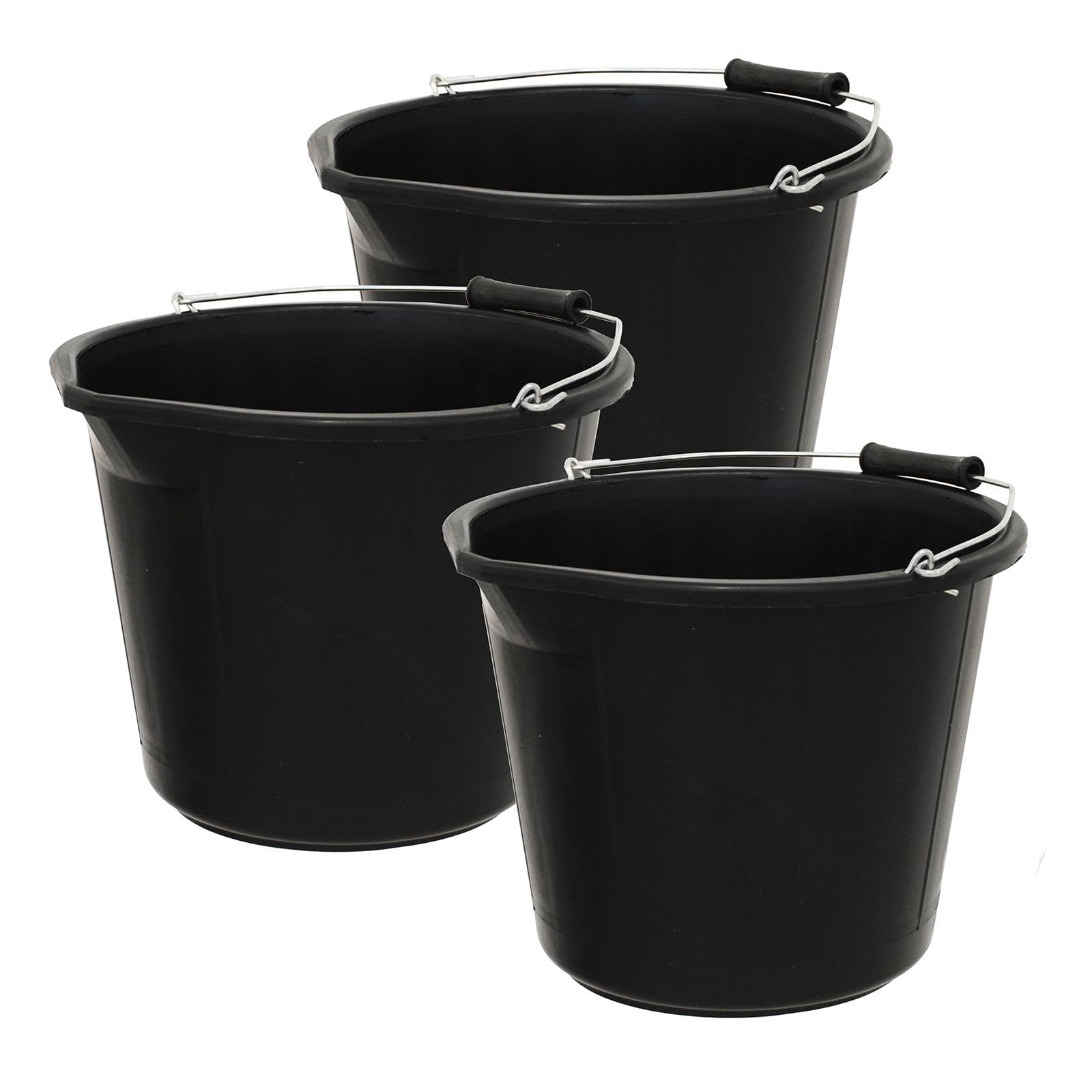 Simpa Black 14L / 3 Gallon Heavy Duty Builder's Bucket - Set Of 3