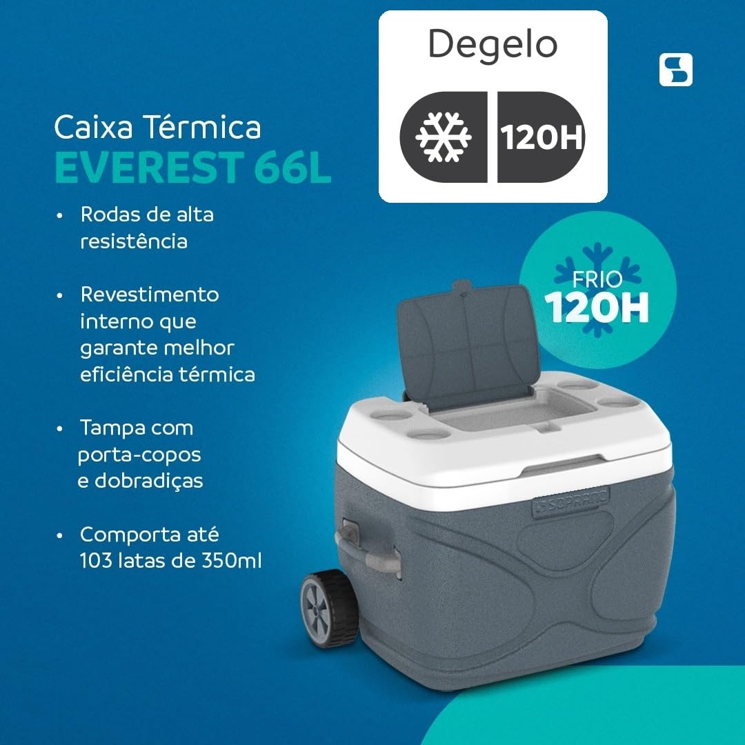 Caixa Térmica Everest Cinza 66L - Eficiência Térmica 120 Horas