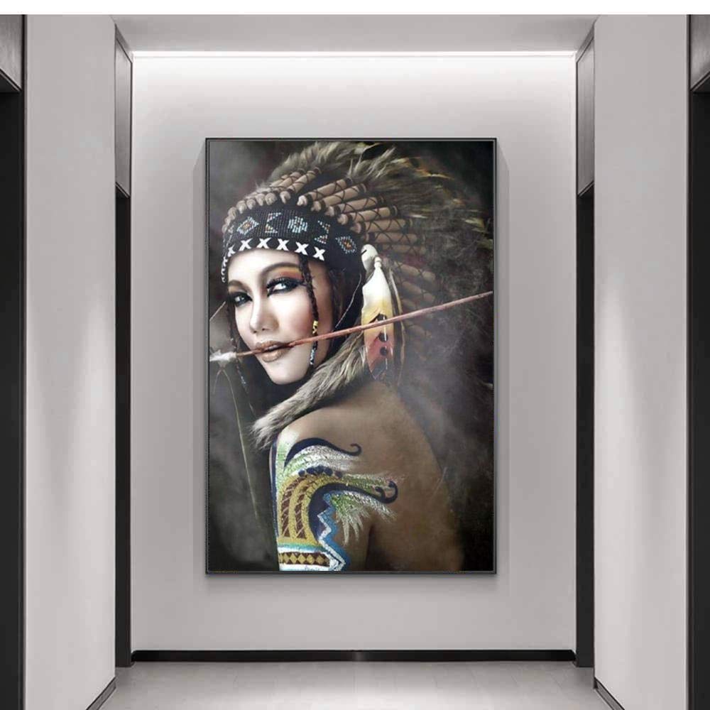 Peinture huile plume femme autochtone haute texture 50x70