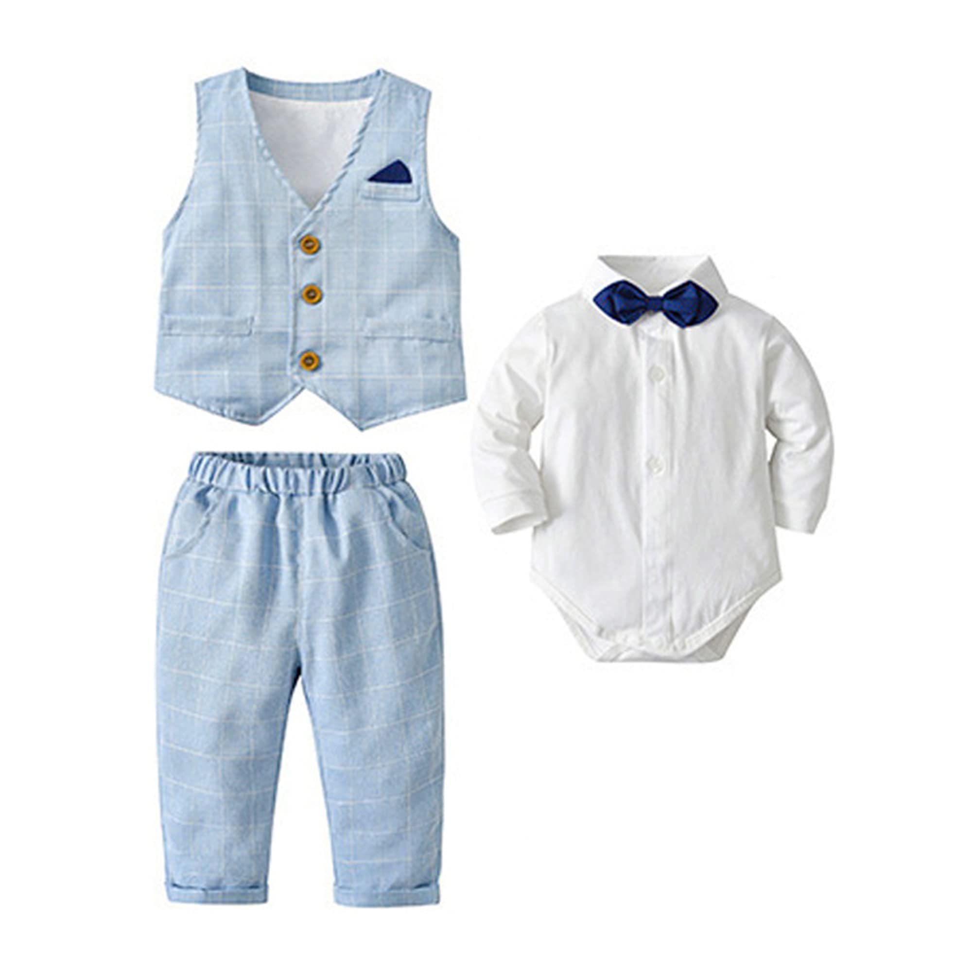 Legou Children's clothing long-sleeved romper three-piece set Blue 6-9 months
