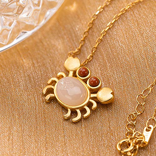Pendentif en jade de Hotan argent 925 blanc et crabe rouge - 4