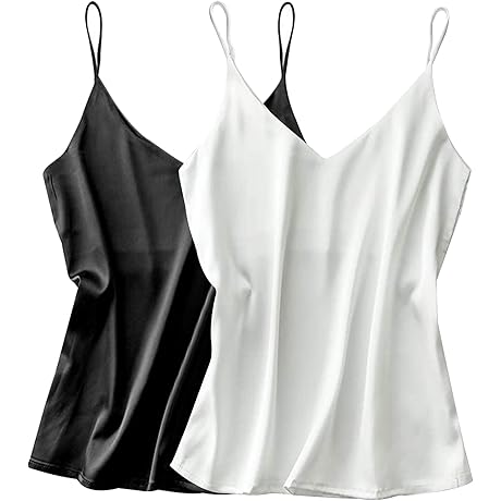 Women's 2-Pack White Silk Satin Tank Tops with V-neck