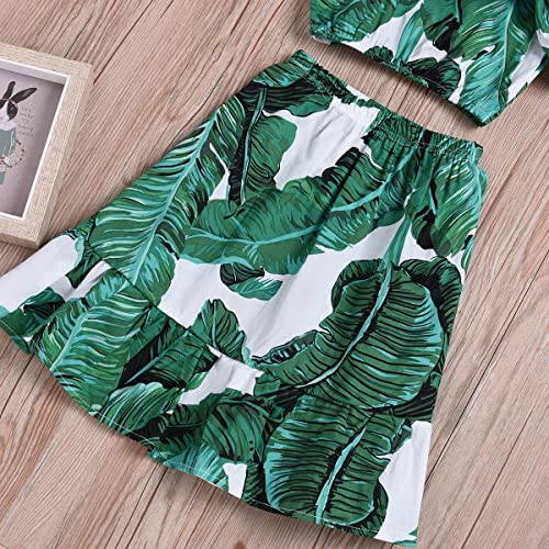Image of Kids Baby Girls Outfits Floral Ruffle Off Shoulder Crop Tops + Bowknot Denim Shorts Skirt Set Toddler Summer Clothes