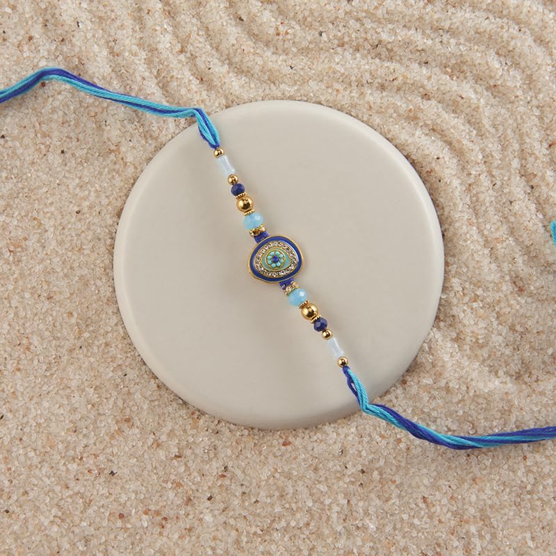 Image of THE GIFT STUDIO.COM | Evil Eye Stone Rakhi for Brother | Handmade Design | Blue Bead Raksha Bandhan Thread | Traditional Evil Eye Rakhi