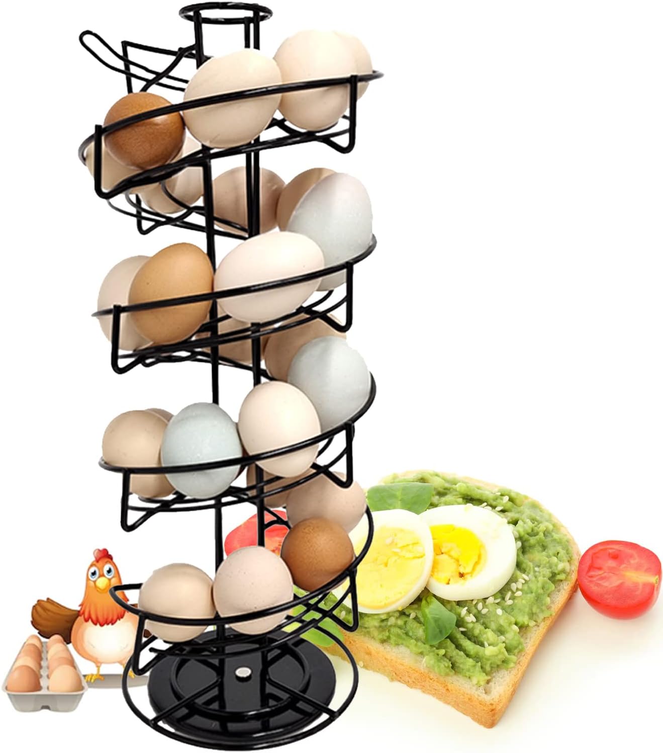 Amazon.com: Rotating Egg Organizer Basket, Spiral Design Metal Egg Rack ...