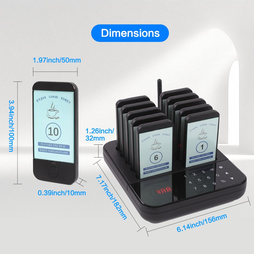 AGJ Cercapersone per ristorante, 10 cicalini, sistema di chiamata wireless, per la coda degli ospiti, per la corte alimentare, camion, chiesa, asilo nido, clinica, caffetteria, con flash a vibrazione