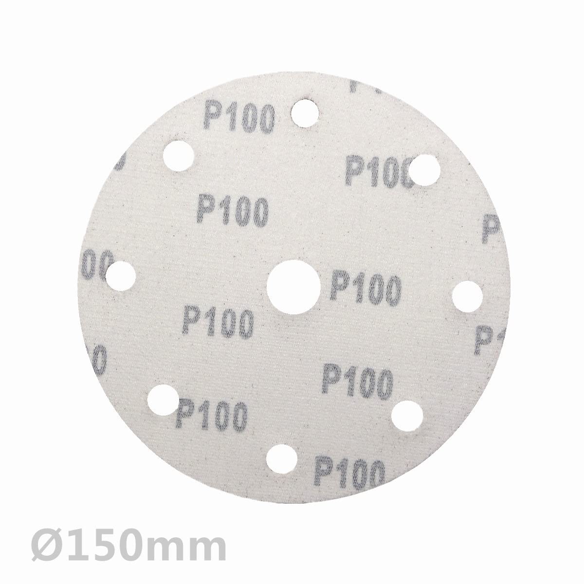 Discos de Lija para Lijadora, Discos Abrasivos (25 unidades, 150 mm de diámetro, 9 agujeros, grano P100)