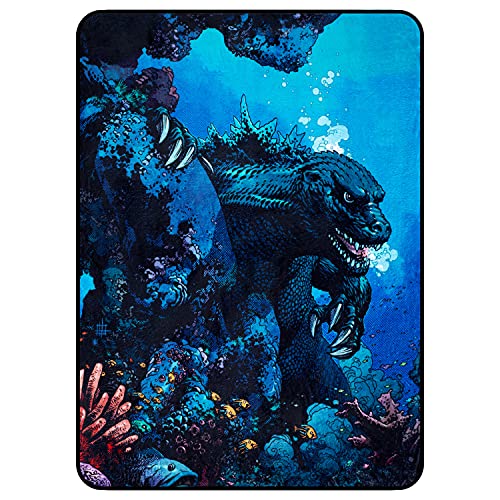 Surreal Entertainment Godzilla- Officially Licensed Godzilla Merchandise - Featuring Comic Book Style Scene- Comfy Lightweight Fleece Throw 45x60 inches (Underwater Comics) King