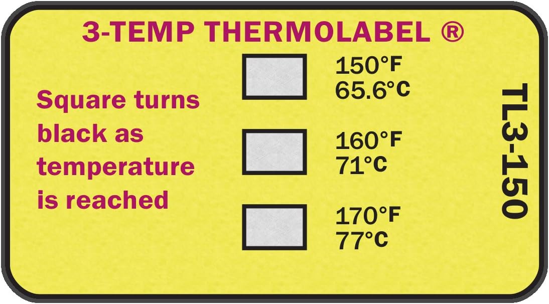 3-Temp Thermolabel 150°F 160°F 170°F Temperature Label for Dishwashers Pack of 16 Labels