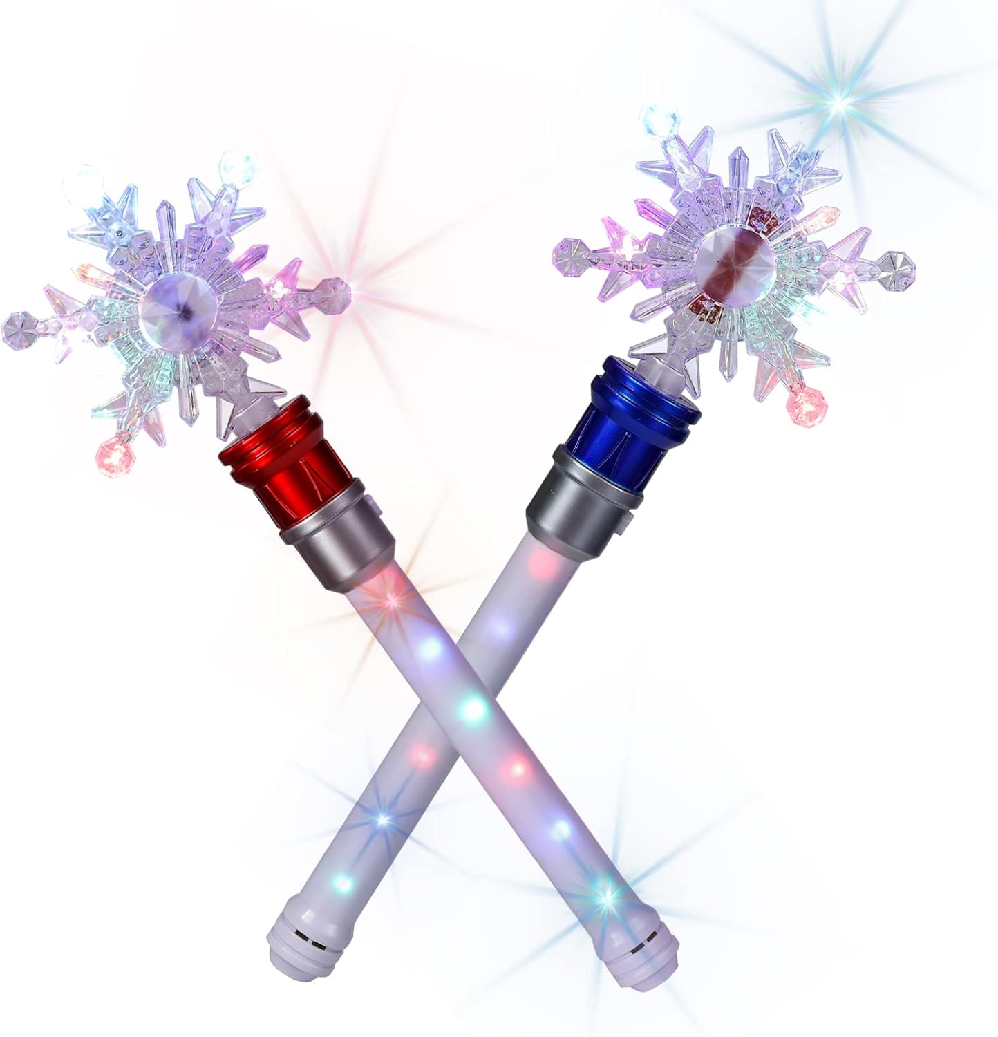 Fleeting Time Light Up Frozen Snowflake Wand- Snowflake Spinning Wands,Magic Wand Rotating Toy for Girls and Boys, Magic Princess Sensory Toys,Christmas & Birthday Gift (Red+Blue)