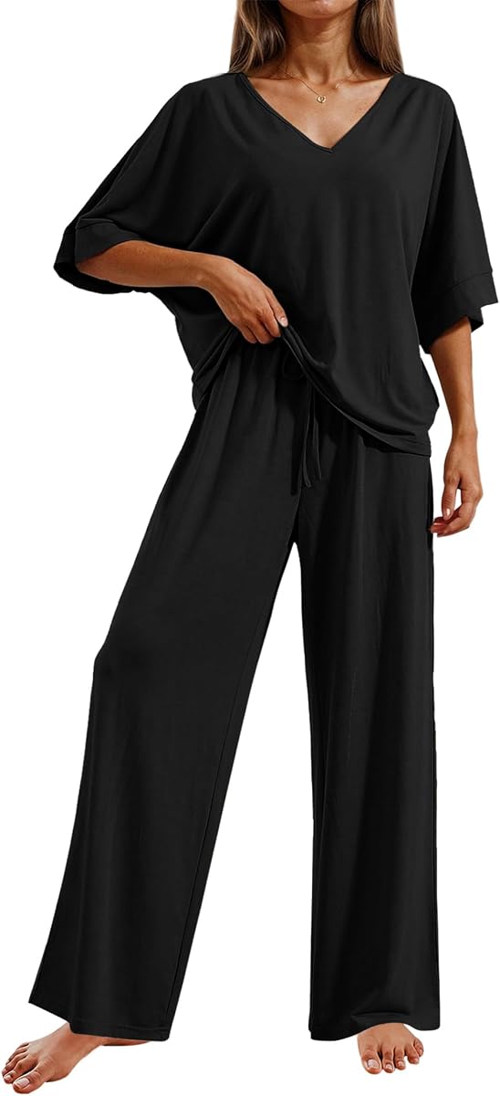Ekouaer Conjunto de pijama para mujer de 2 piezas de manga corta y pantalones largos Pjs Lounge Set