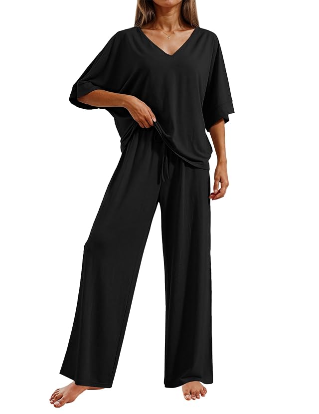 Ekouaer Pajama Sets for Women 2 Piece Lounge Set Short Sleeve Tops and Long Pants Soft Comfy Pjs