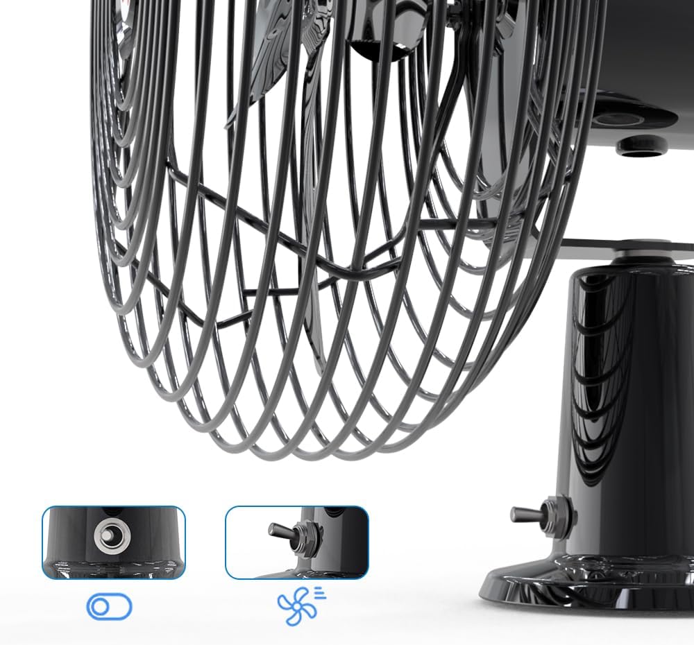 All-Metal Black 8" 12V Truck Fan with 2 Speed, Cigarette Lighter Plug Fan,Used for Truck Ca(Cord Length 6FT)
