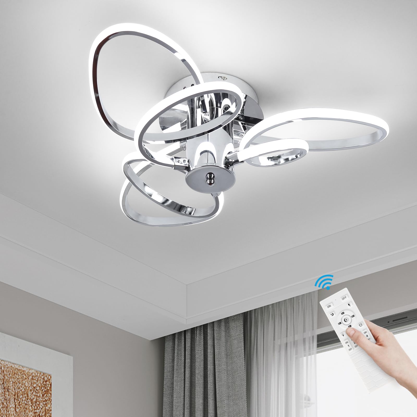 Plafonnier LED dimmable chromé avec télécommande pour salon - 8