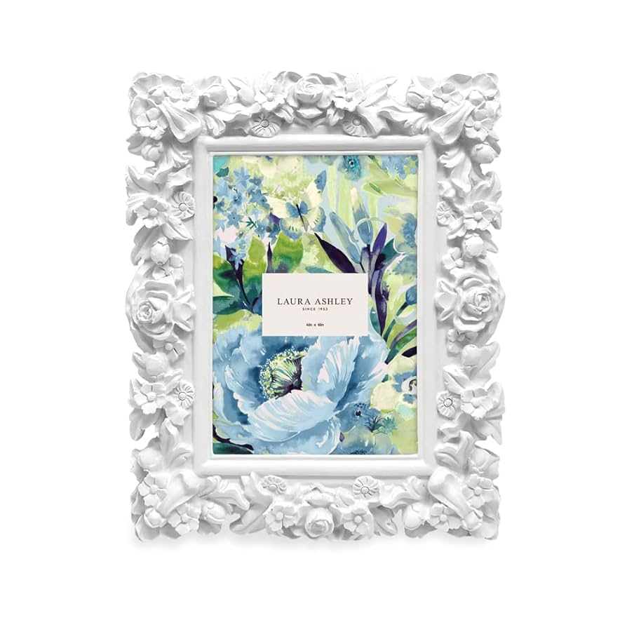 ローラアシュレイ 花模様フォトフレーム 4x6 Amazon.com - Laura Ashley 4x6 White Flower Textured Hand
