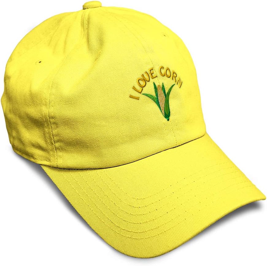 I Love Corn Embroidery Twill Cotton 6 Panel Low Profile Hat Yellow
