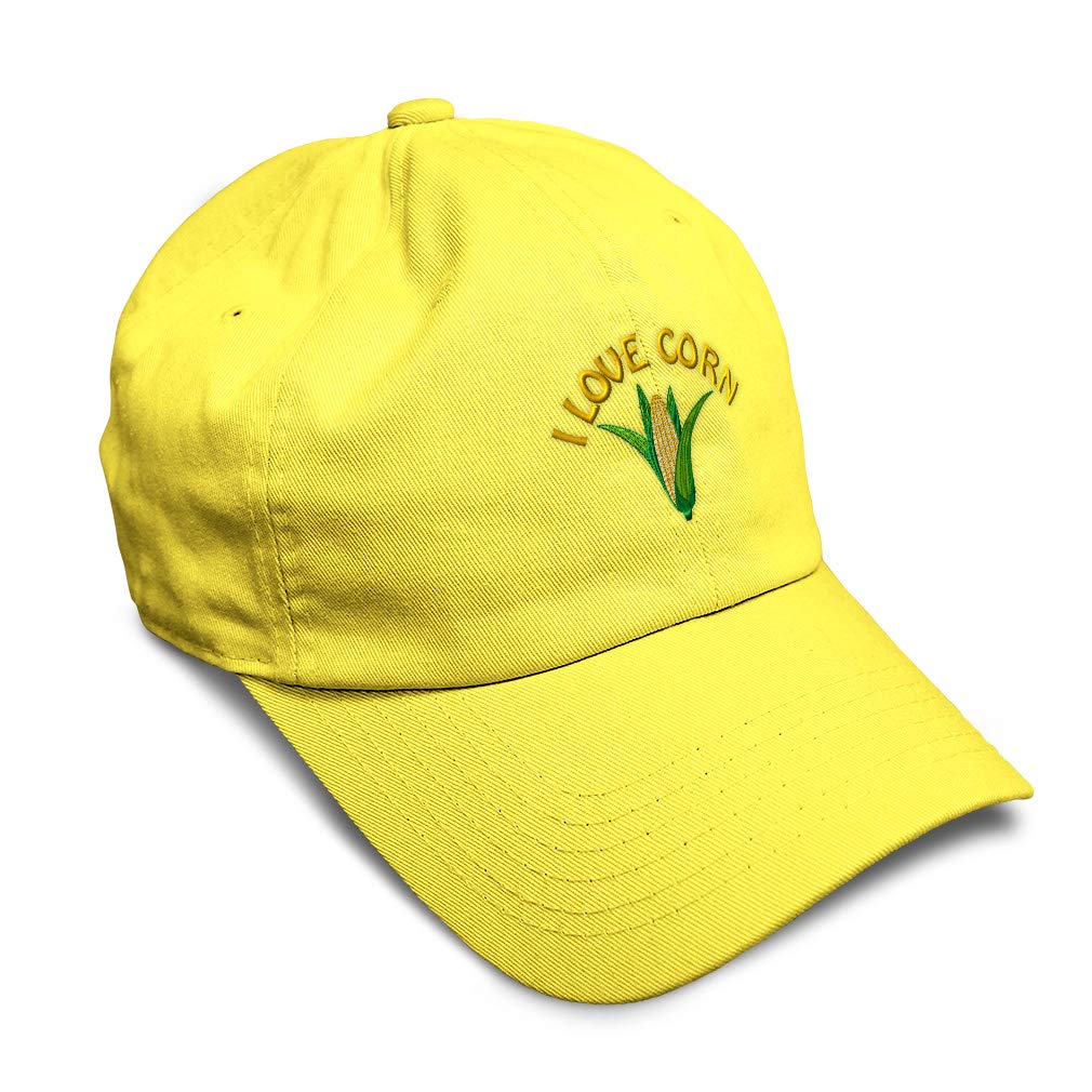 I Love Corn Embroidery Twill Cotton 6 Panel Low Profile Hat Yellow