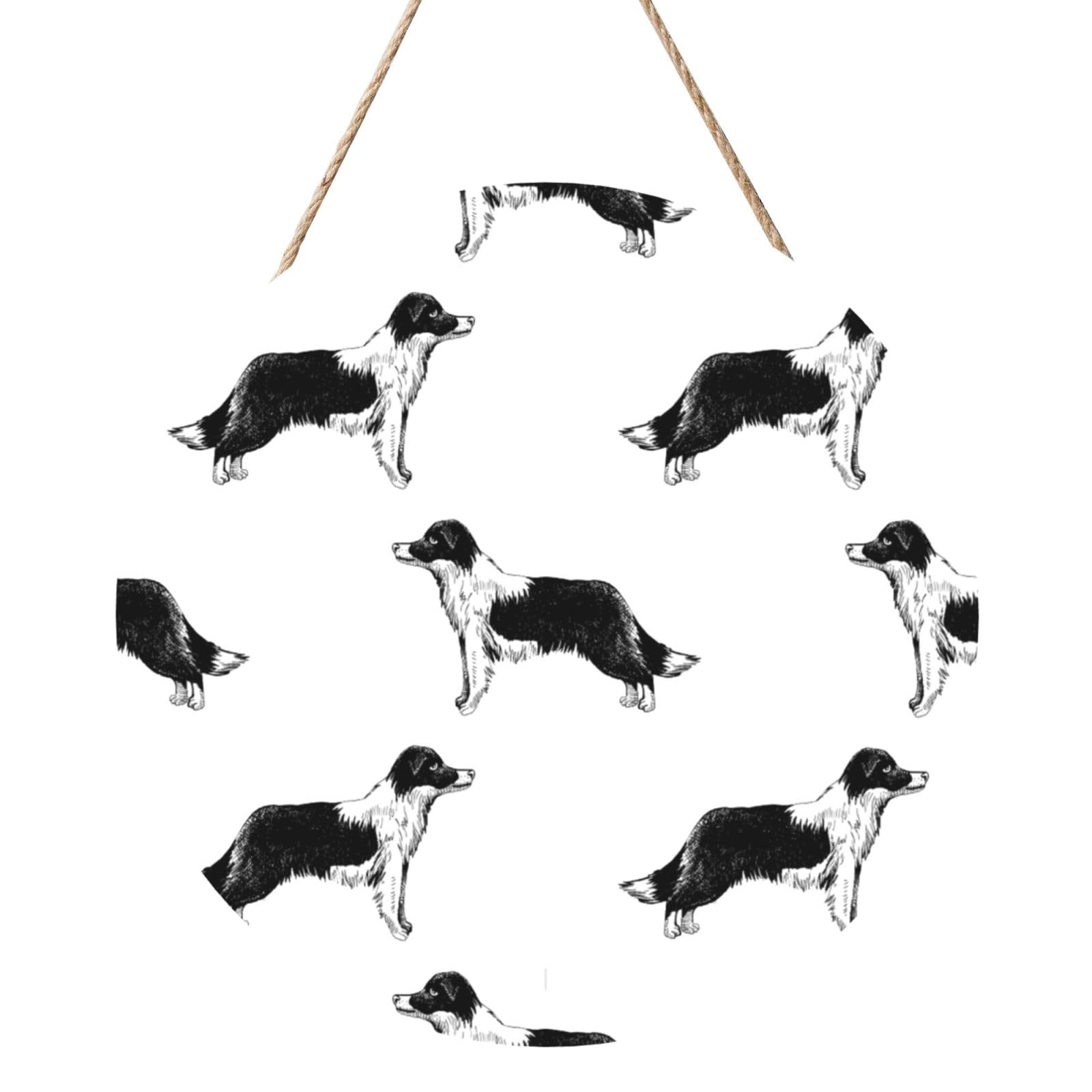 InOmak Border Collies, Round Wood Panel Painting 12 in, Wall Hanging Painting For Home