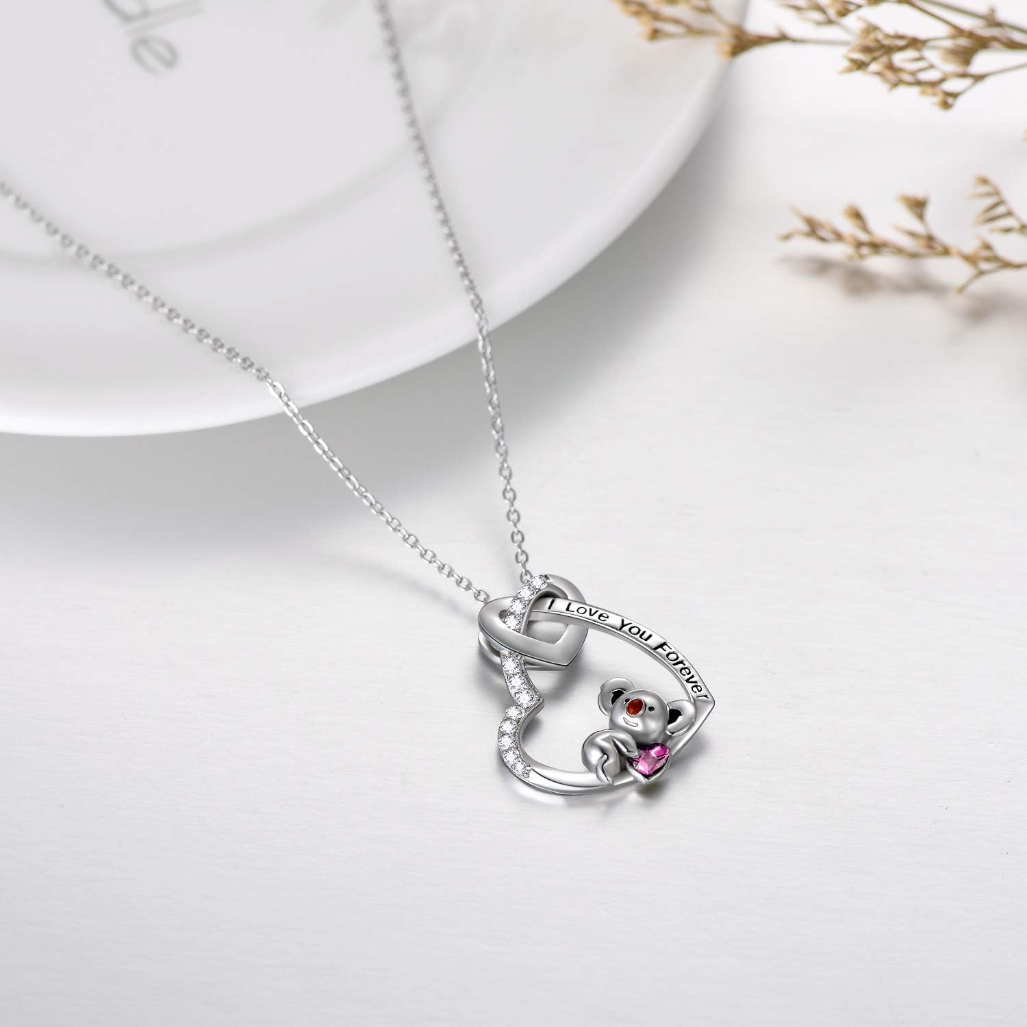 AOBOCO I Love You Forever Elephant/Koala/Sloth Cute Animal Heart Pendant Necklace with Austrian Crystal, Valentines Anniversary Birthday Jewelry Gift for Women