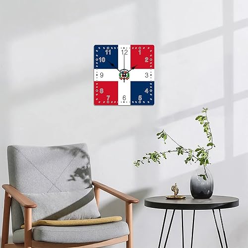Miniatura 6 de Relojes de pared cuadrados de madera con bandera nacional de la República Dominicana reloj de madera con números arábigos silencioso sin tictac