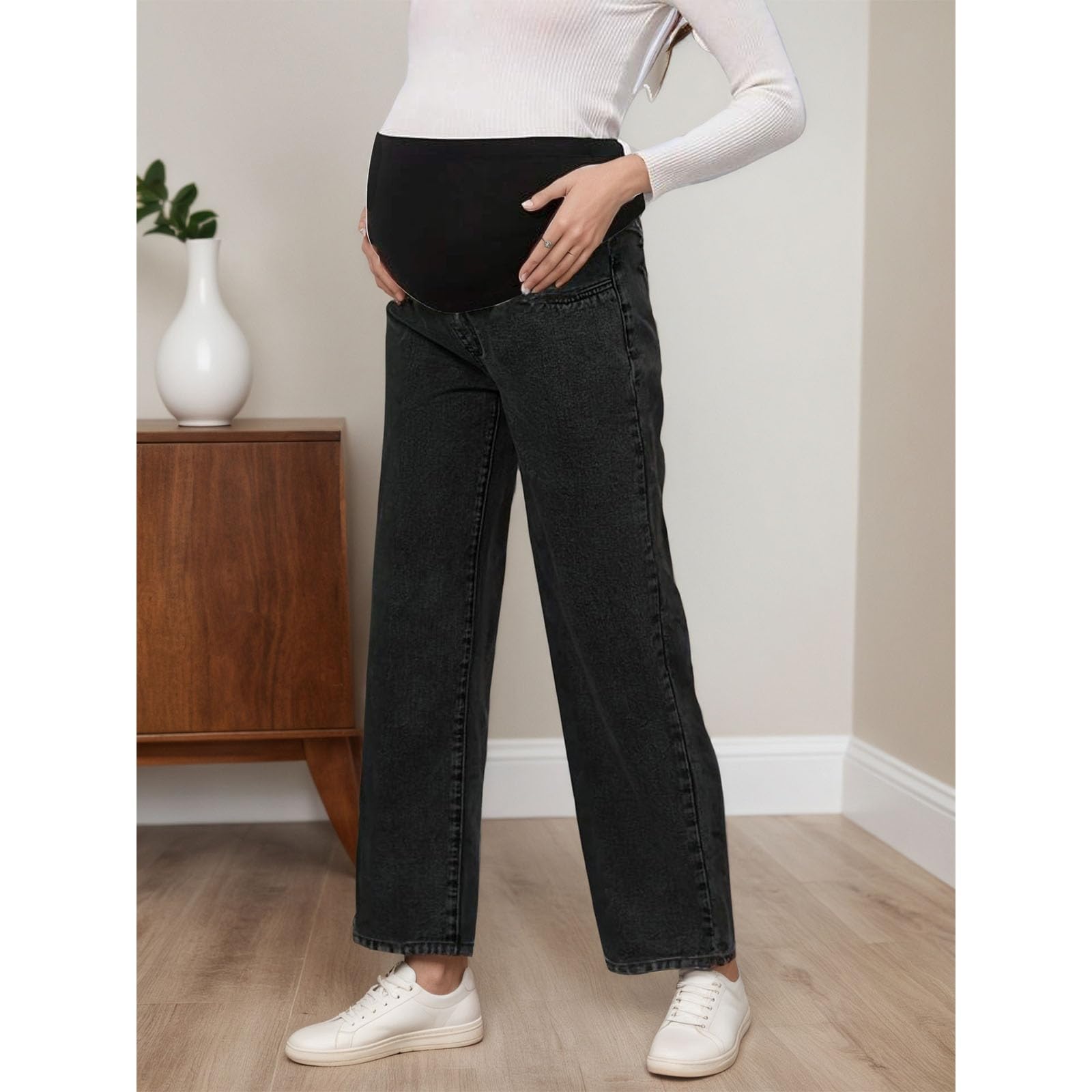 Umstandshose Damen Jeans Hohe Taille Weites Bein M-2XL Elegant Stretch Umstandsmode Schwangerschaftshose Freizeit Yogahose Frauen Lounge Hosen Freizeithose