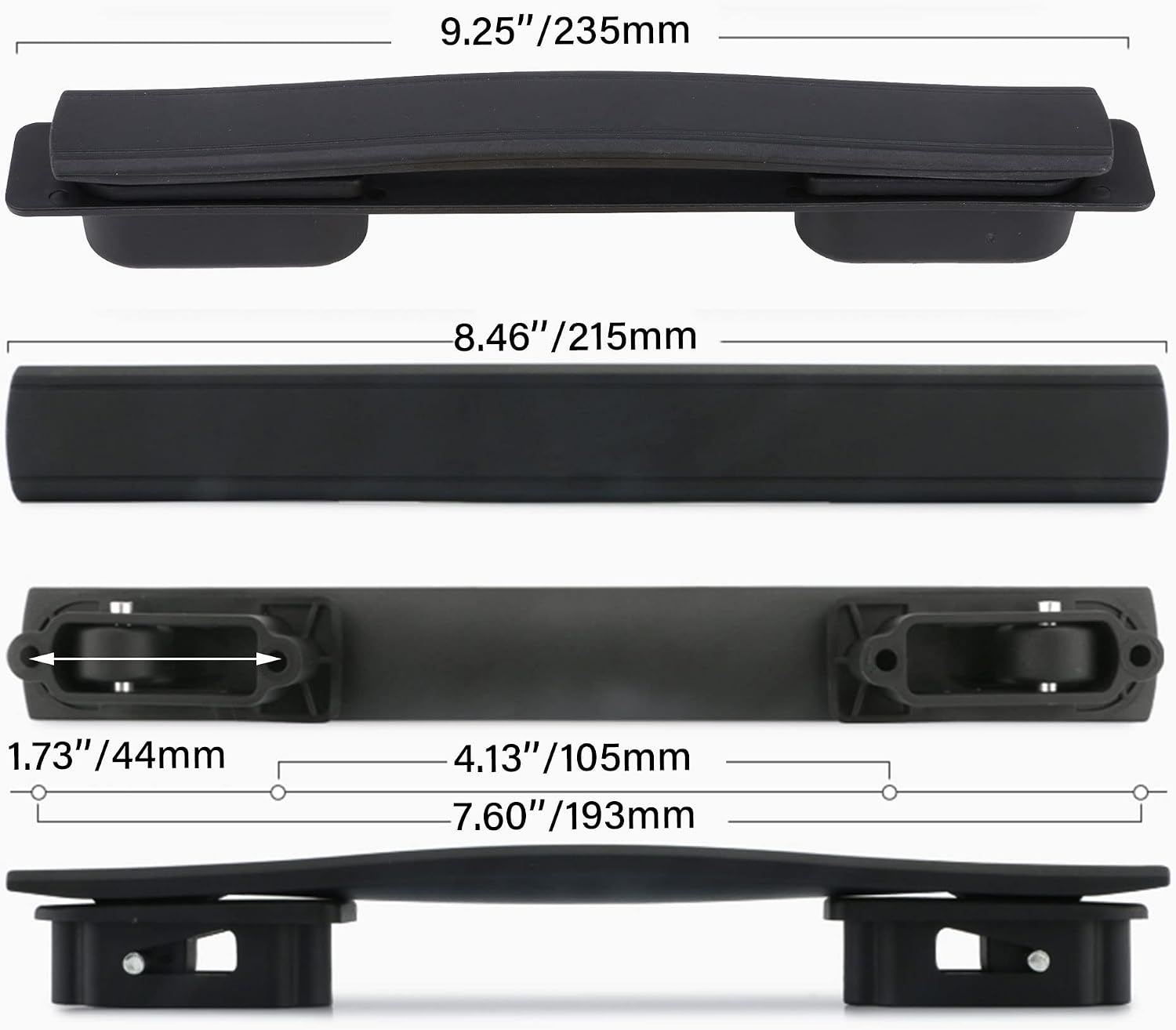 2Pcs Multi-Functional Case Handle Pull Handle Grip 21.5cm 115B Series B113 Black
