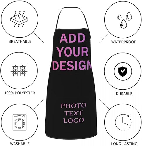 Miniatura 8 de Delantal personalizado con bolsillos para mujeres y hombres, diseño personalizado de tu imagen texto logotipo para cocina delantales de cocina