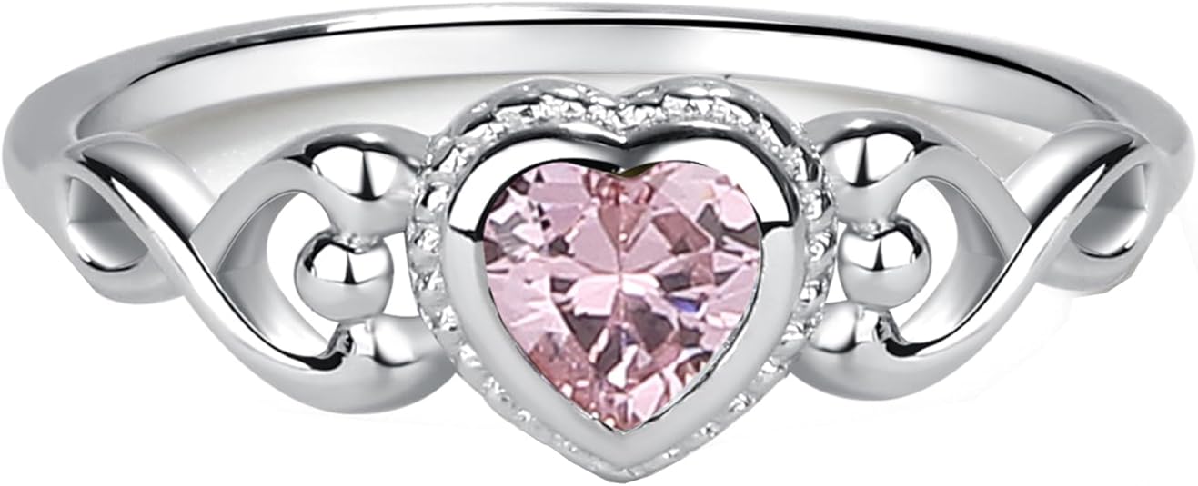 Silver Heart Birthstone Ring