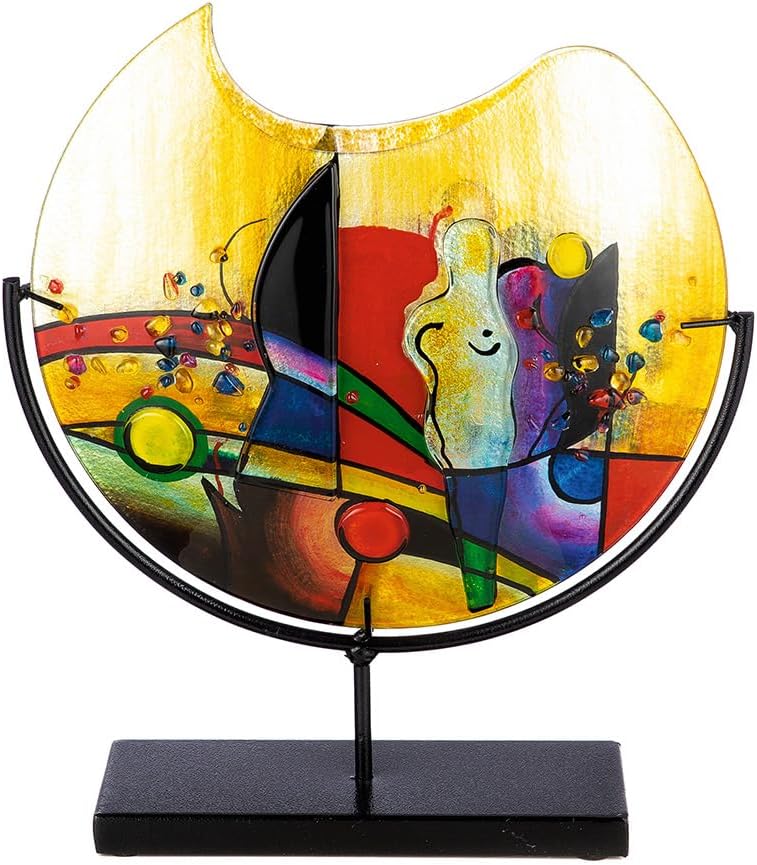GILDE GLAS art Deko Vase aus Glas auf Metallfuß – Deko Wohnzimmer – Geschenke für Frauen Geburtstag Weihnachten – Mehrfarbig Höhe 38 cm