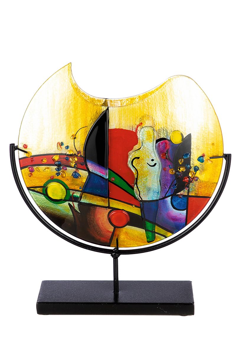 GILDE GLAS art Deko Vase aus Glas auf Metallfuß - Deko Wohnzimmer - Geschenke für Frauen Geburtstag Weihnachten - Mehrfarbig Höhe 38 cm