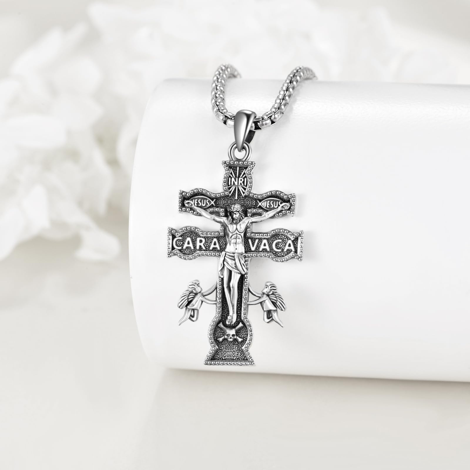 Vadmans Caravaca, collana in argento Sterling con ciondolo a forma di croce di Gesù, gioiello regalo per donne e uomini, Argento sterling, Nessuna pietra preziosa