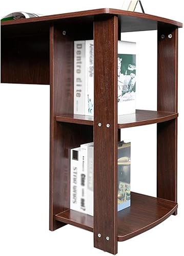 Miniatura 4 de Escritorio de ordenador de madera en forma de L con estanterías de dos capas, escritorio de escritura en ángulo recto, escritorio de esquina de