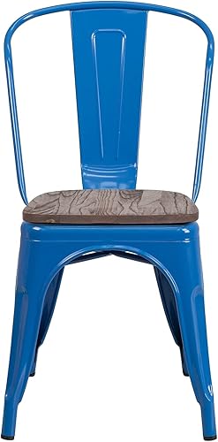 Miniatura 5 de Flash Furniture Perry - Silla apilable de metal con asiento de madera, 1 paquete, azul