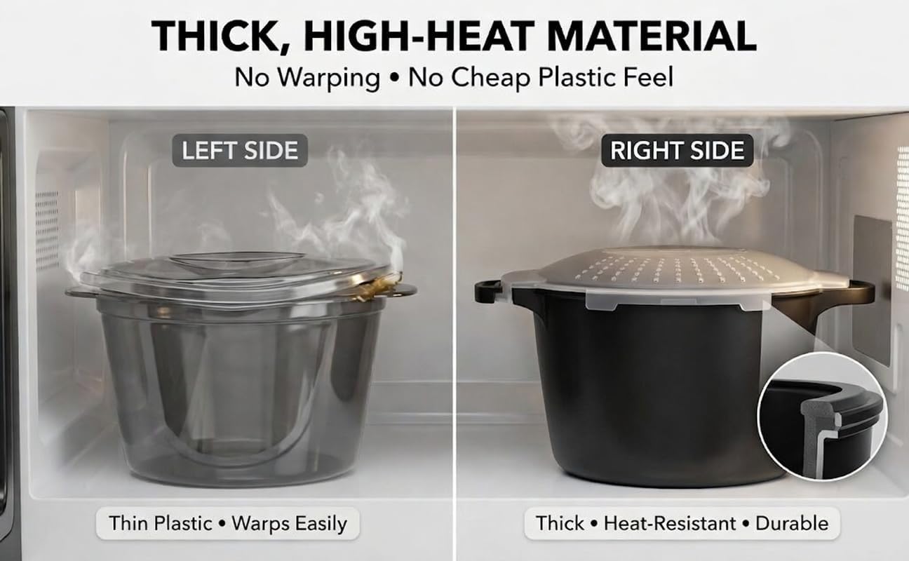 Microwave Vegetable Steamer & Rice Cooker Bowl with Locking Lid – 2 Quart No Spill Microwave Cookware Container, BPA Free, for Steaming Veggies, Meal Prep & Reheat