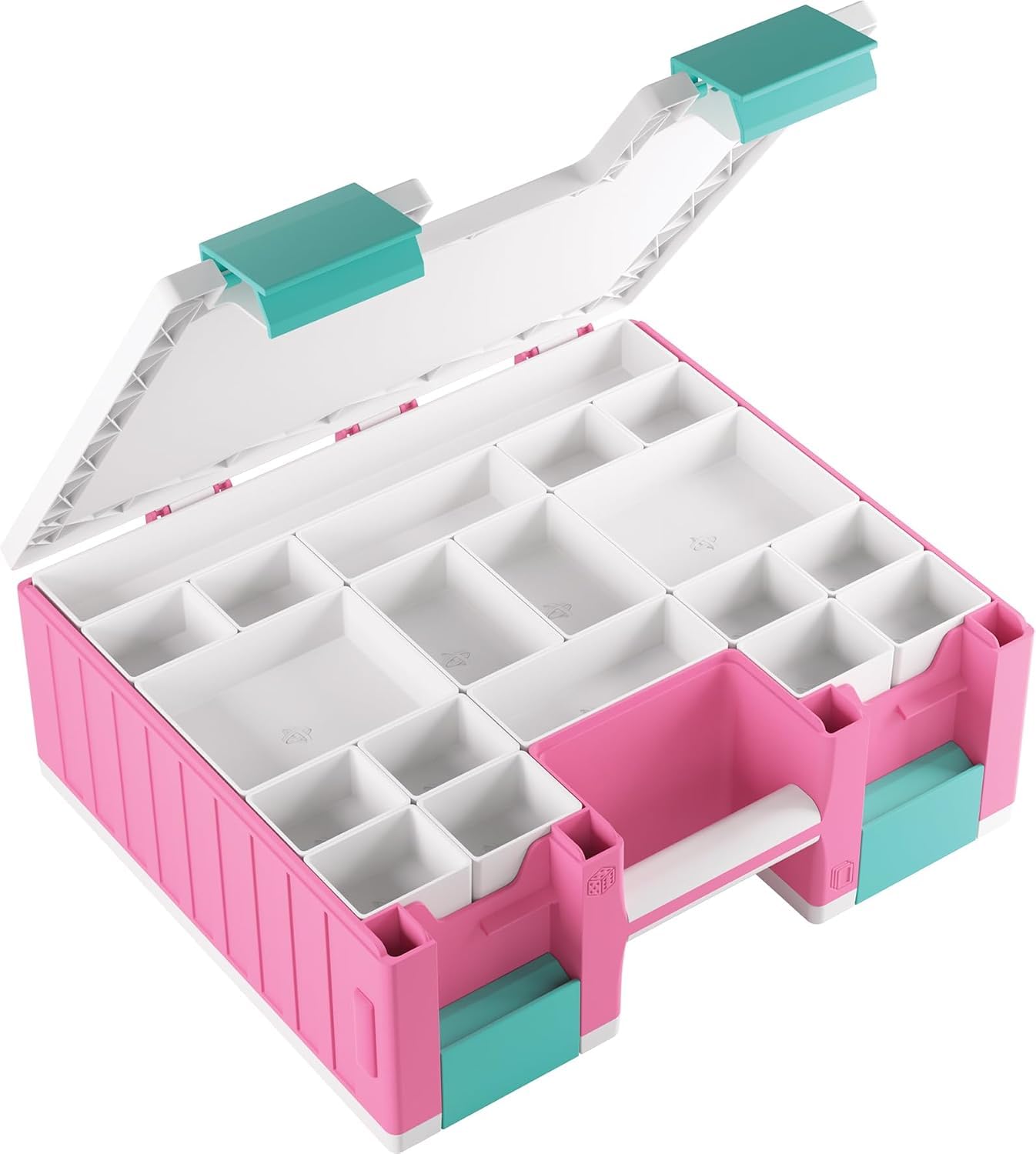 Asmodee Gamegenic - Game Castle Pink White Teal - boîte de rangement transportable pour accessoires de jeux et cartes, rangement pour jeux de société avec bandoulière réglable, mallette tout-en-un