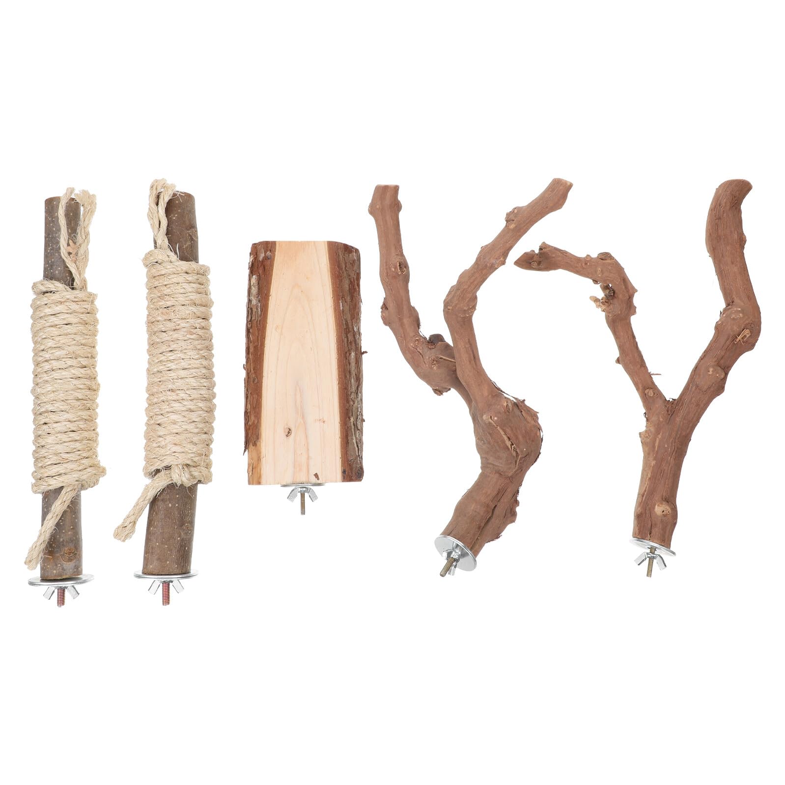 Set Trespoli per Pappagalli Grandi in Legno Naturale con Corde, Posatoi Stabili per Gabbie, Accessori per Uccelli per Arrampicata, Gioco e Cura Artigli in Casa