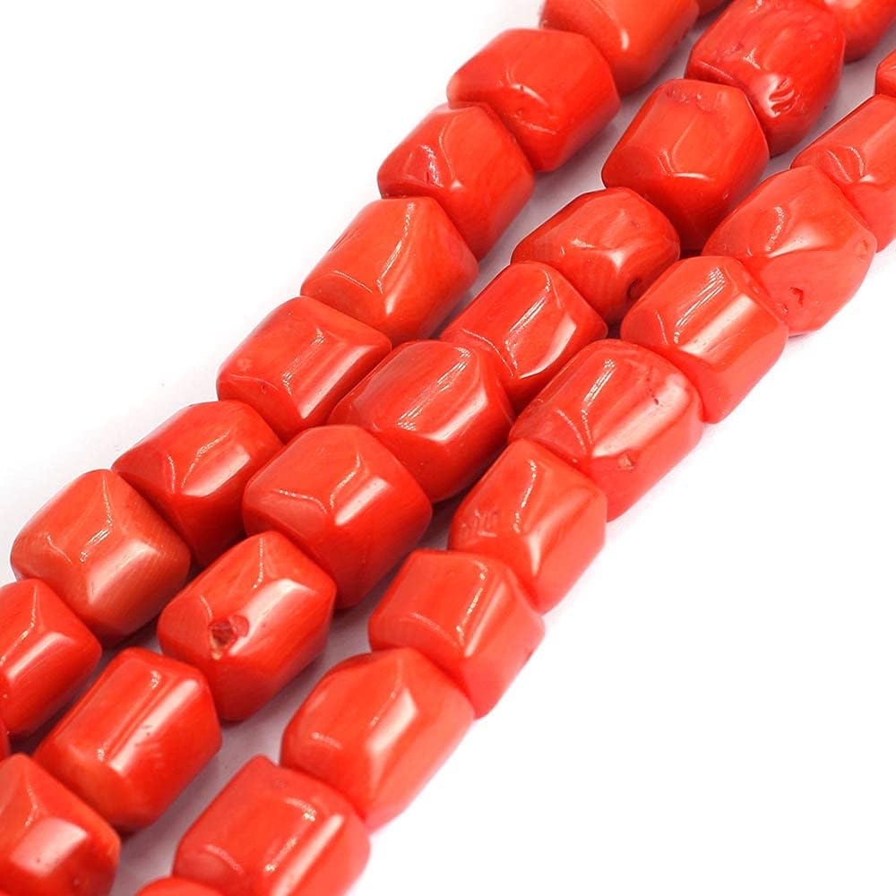 SR BGSJ Jewelry Making Craft Natural 12-14x14-16mm Freeform Nest Tube Column Red Orange Sea Bamboo Coral Gemstone Spacer Craft Beads Strand 15" (Orange)