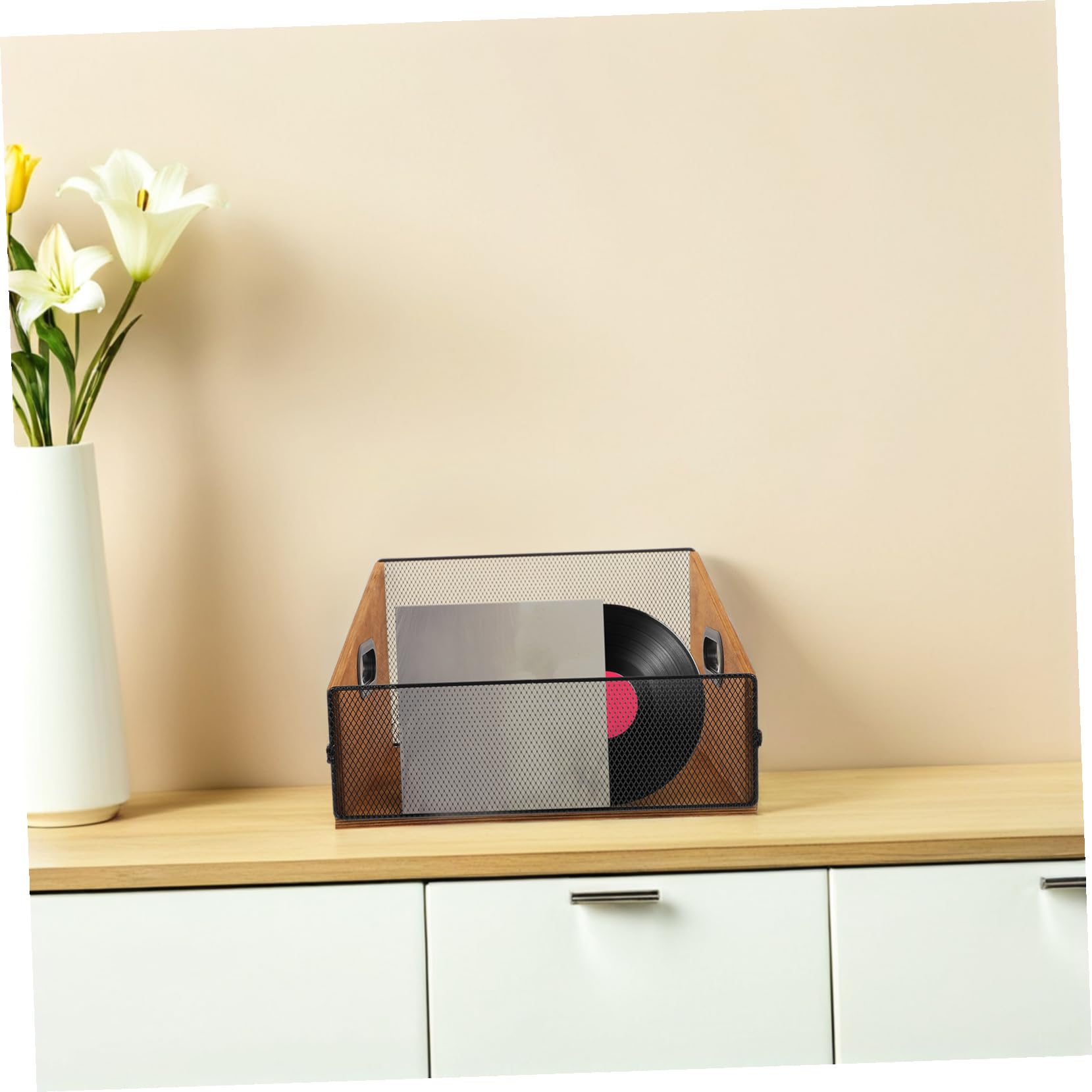 in Legno per Dischi in con Manici Organizer per Album e Libri Scatola Rustica per Archivio Vinili Porta Dischi Versatile Marrone