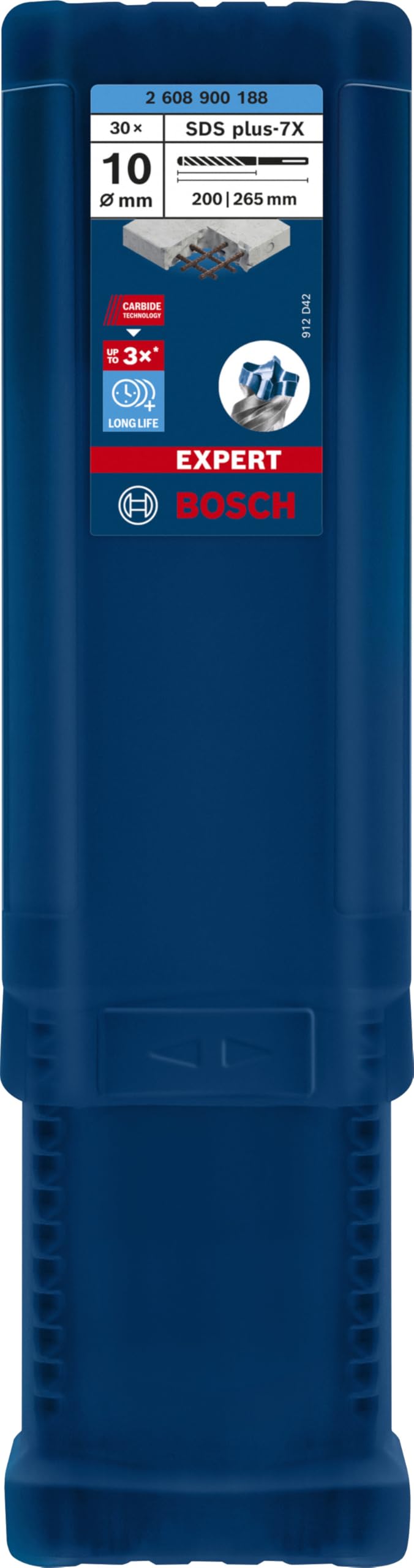 Bosch Professional 30x Brocas para martillo Expert SDS plus-7X (para Hormigón armado, Ø 10.00 x 265 mm, accesorios Martillo perforador rotativo)